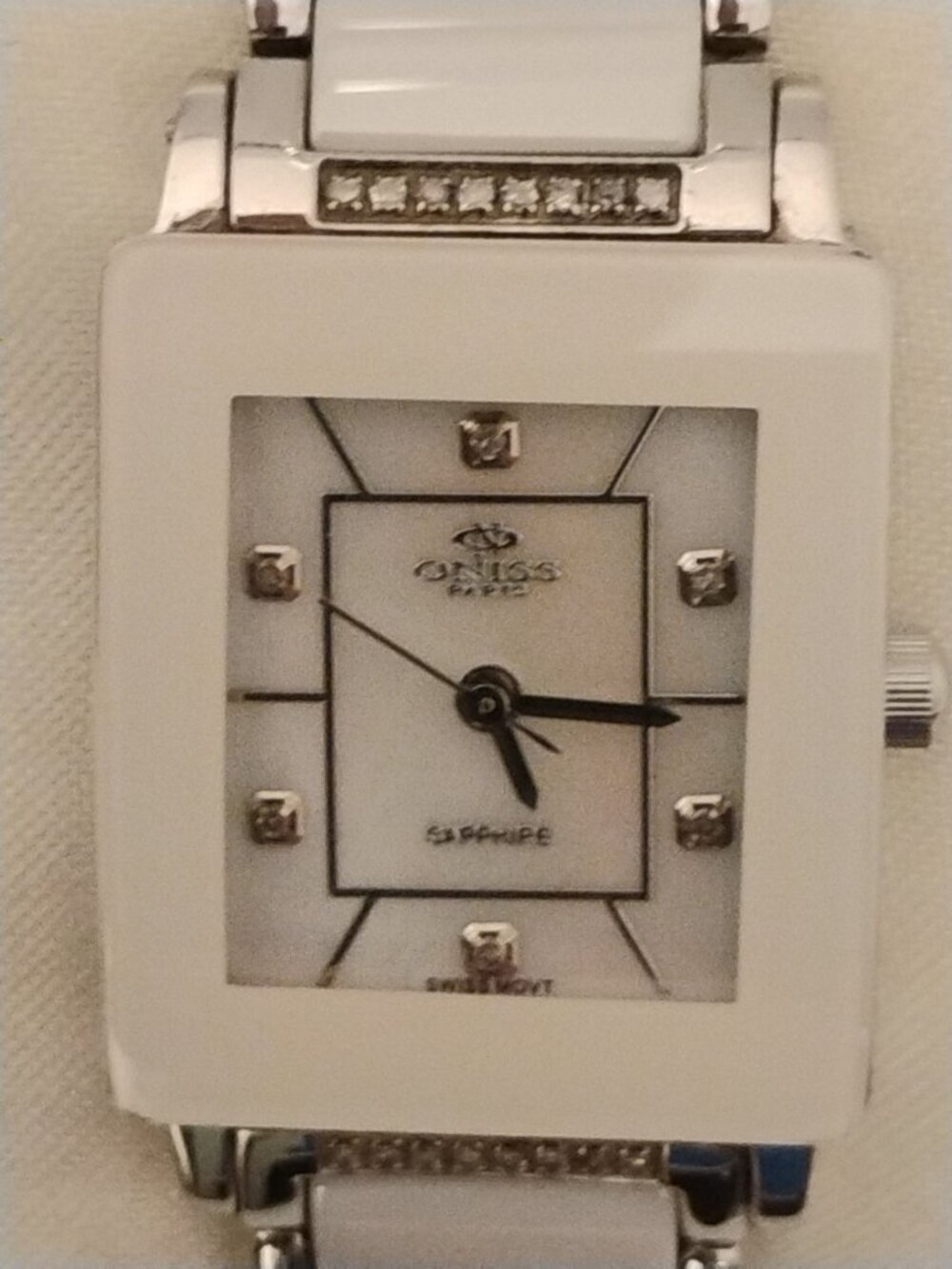 Ladies Oriss by Seiko Quartz Tank Style Ceramic/Stainless Watch New Battery